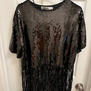 Black sequin fringe bottom knit top.